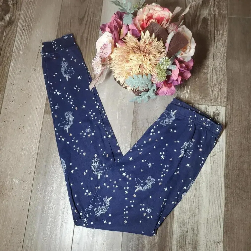 Children's Place Size 14 Blue White Gold Unicorn Leggings Casual Pants PJs